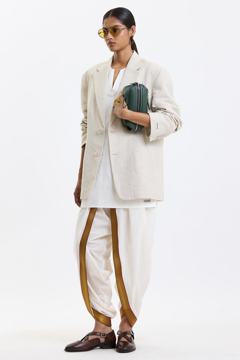 Swasthii White Ready-to-Wear Dhoti – Gold Border
