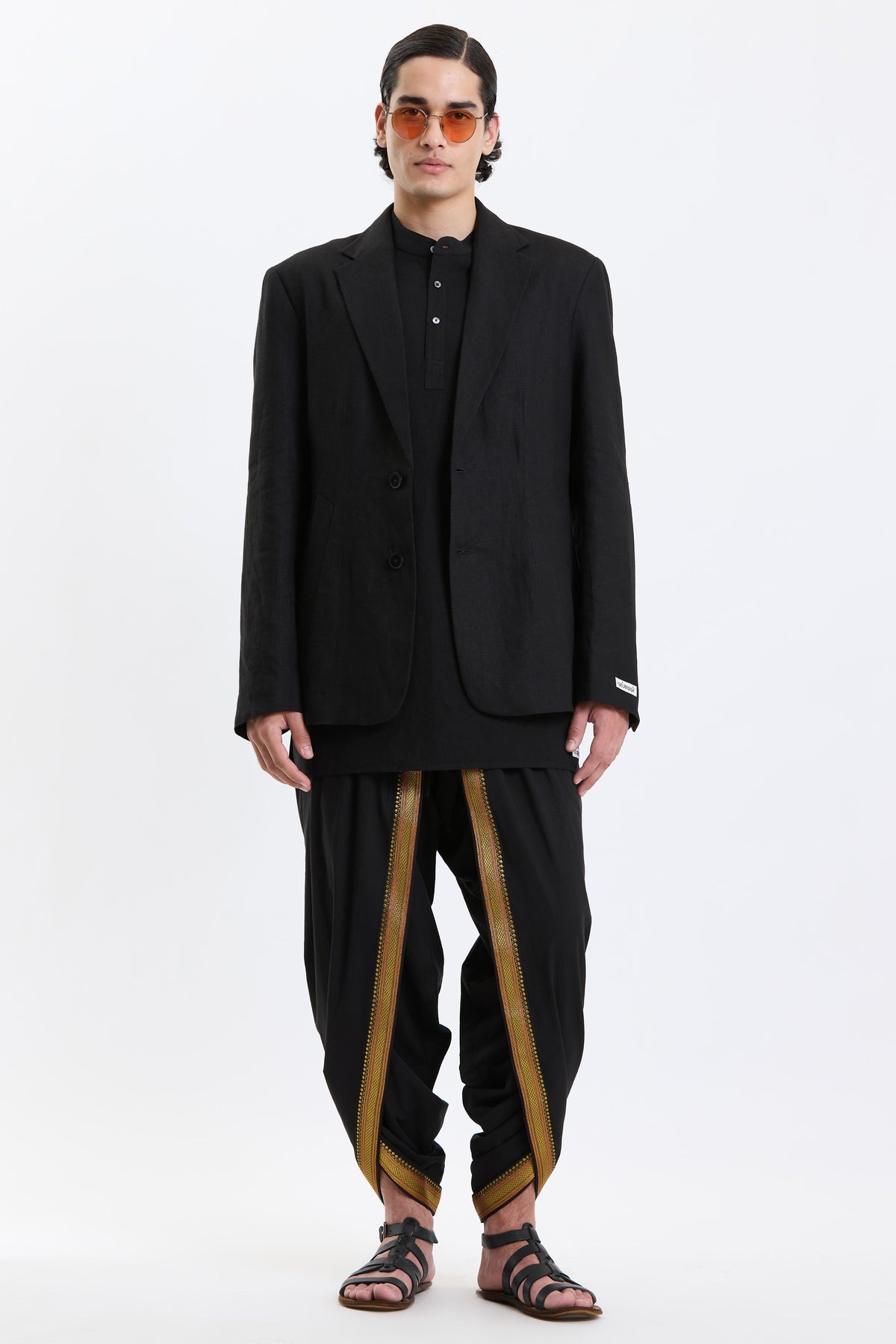 Swasthii Black Ready-to-Wear Dhoti – Gold Border
