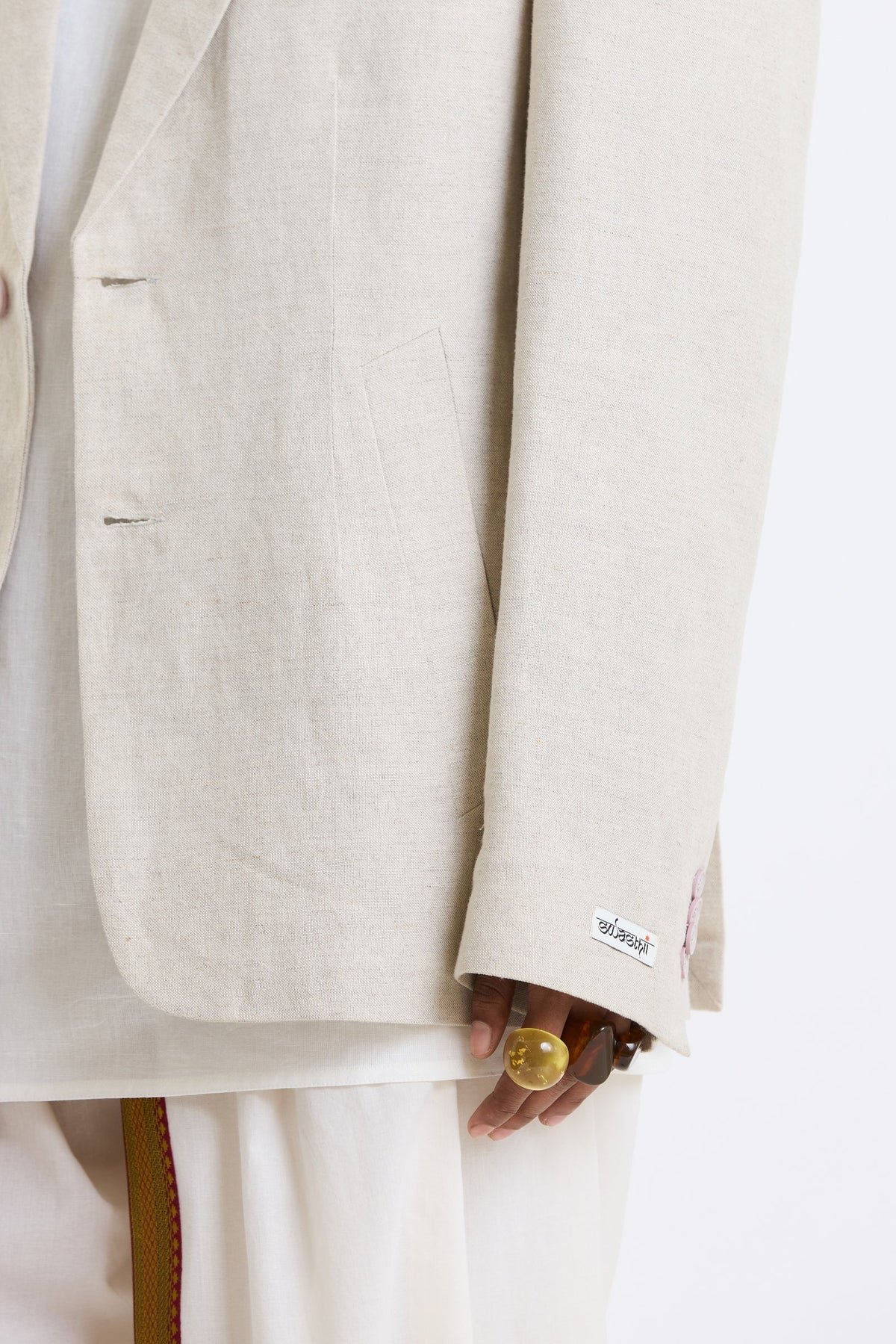 Cotton-Linen Blazer – Beige by Swasthii, worn by a female model – view 6
