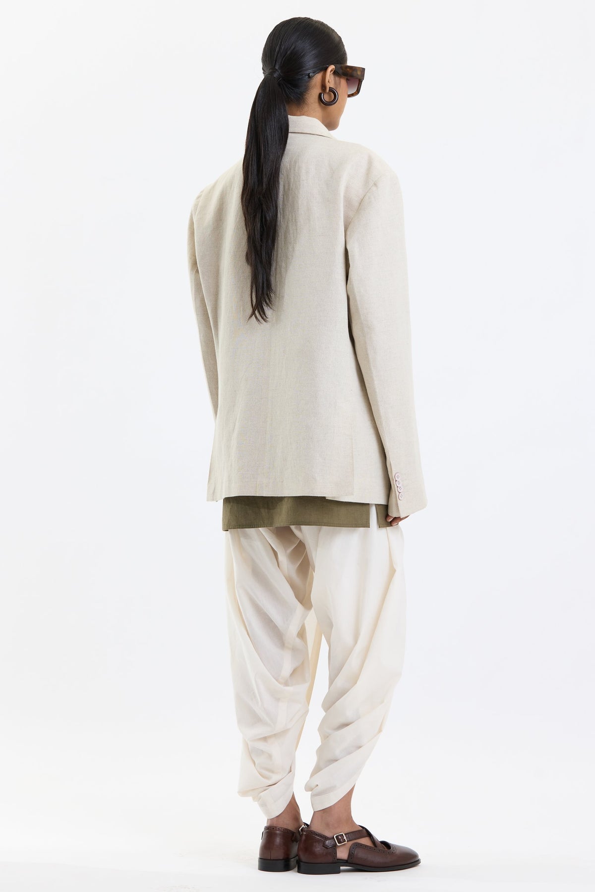 Cotton-Linen Blazer – Beige by Swasthii, worn by a female model – view 9