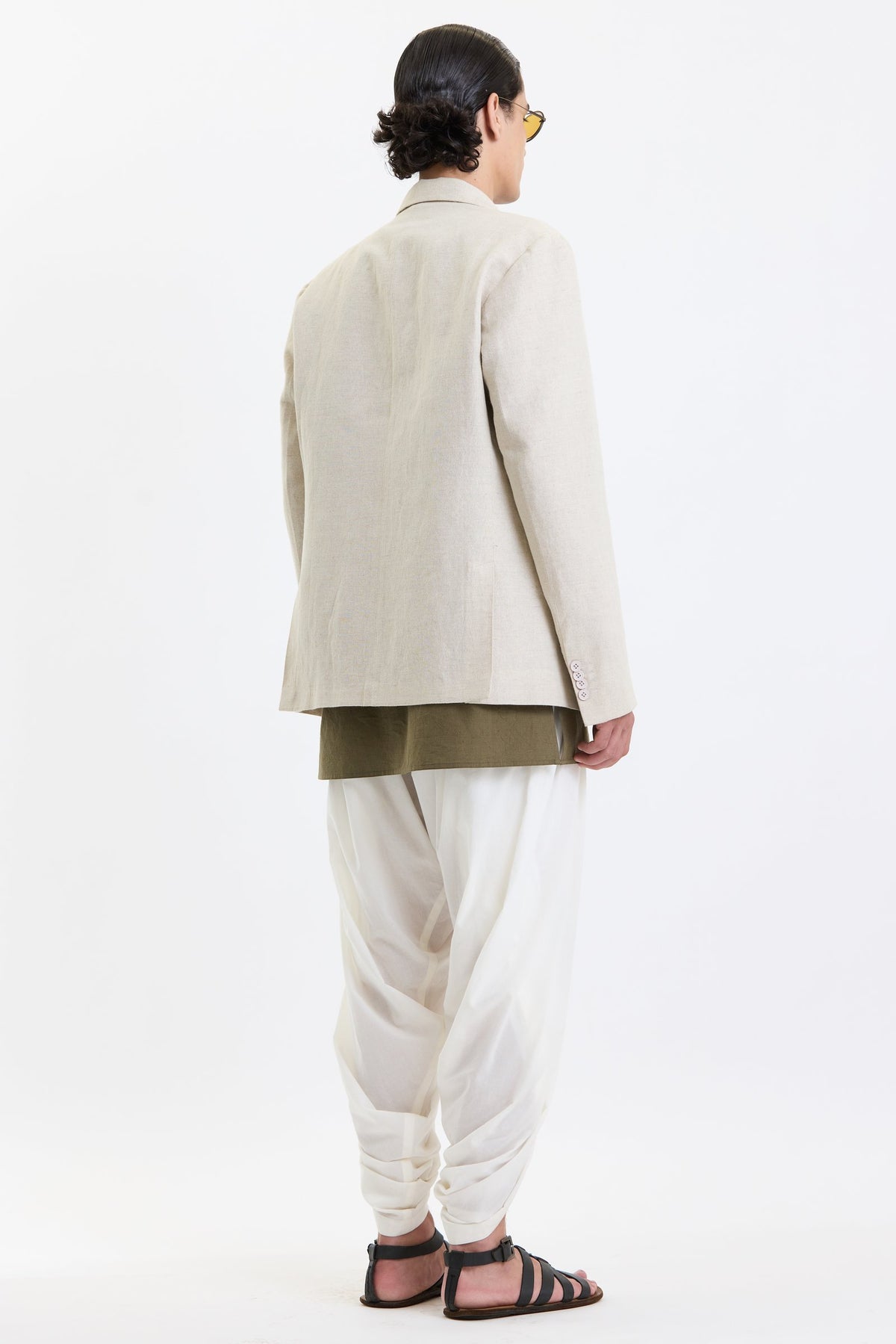 Cotton-Linen Blazer – Beige by Swasthii, worn by a model – view 9