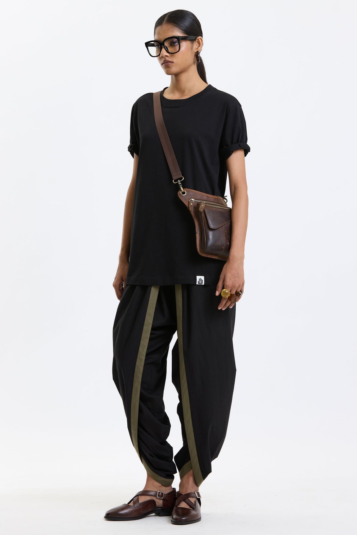 Cotton T-Shirt – Black by Swasthii, worn by a model – view 5