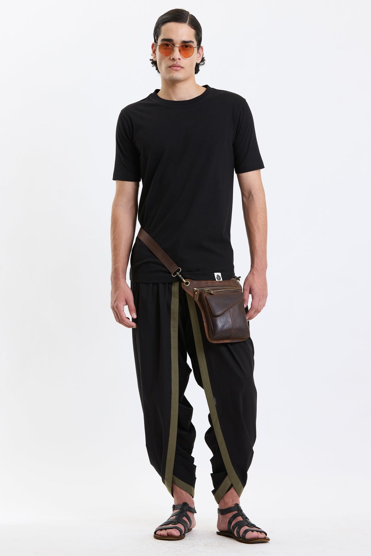 Cotton T-Shirt – Black by Swasthii, worn by a model – view 5