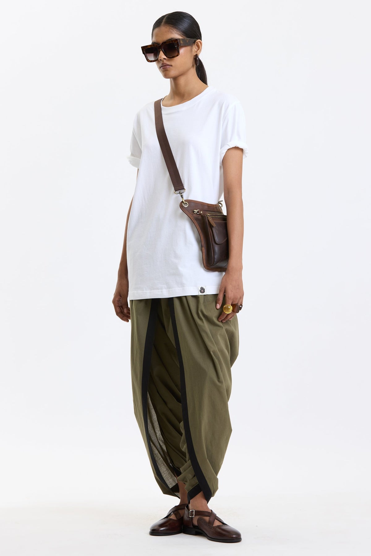 Cotton T-Shirt – White by Swasthii, worn by a model – view 5