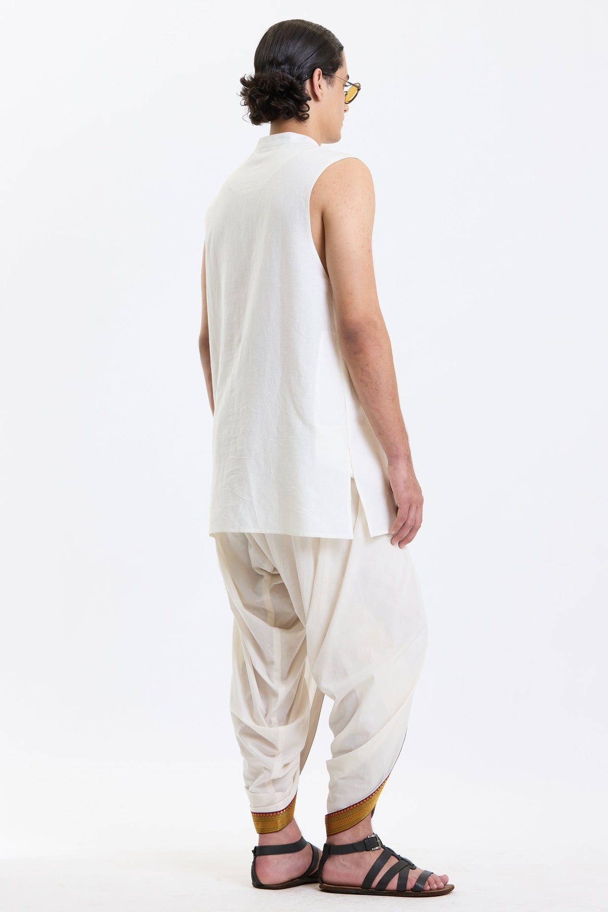 Mandarin Collar Vest – White by Swasthii, worn by a model – view 5