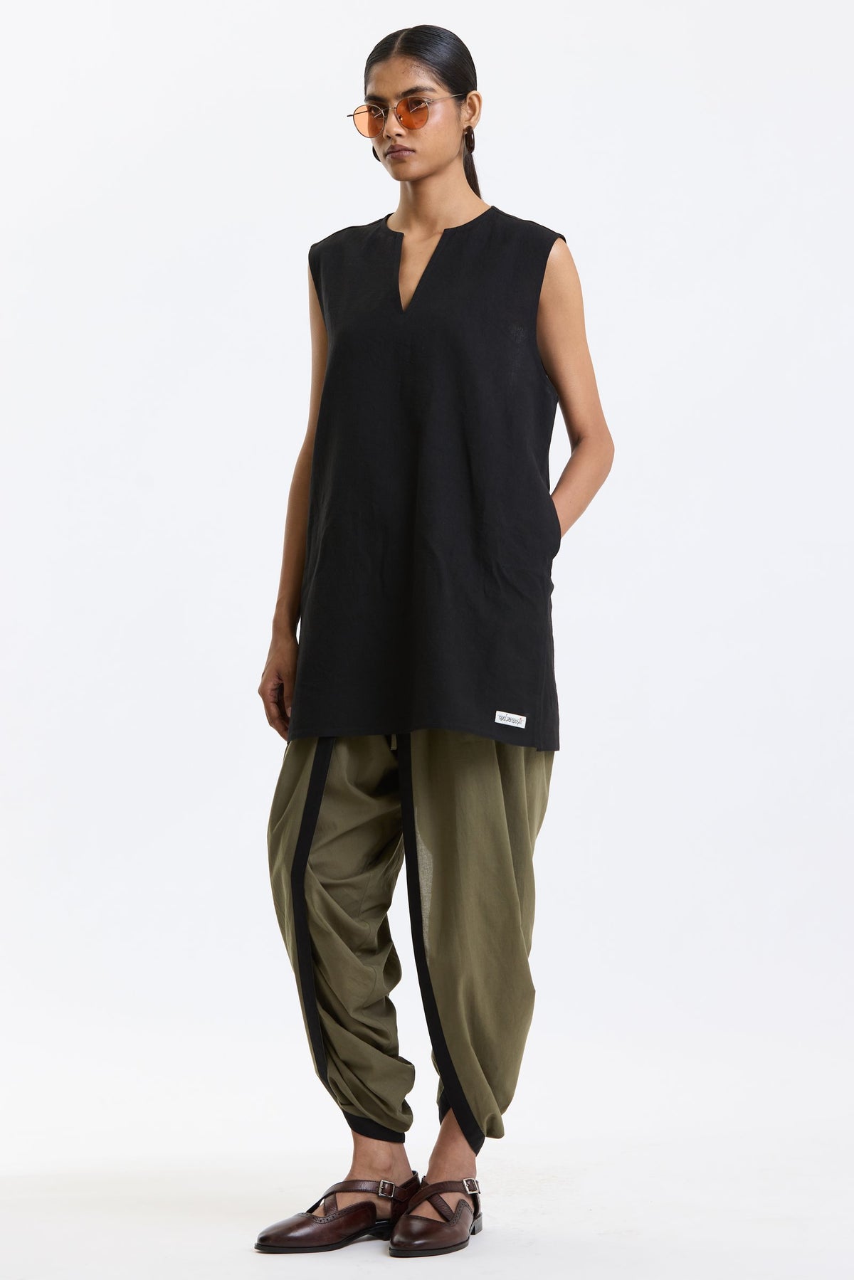 V Neck Vest – Black by Swasthii, worn by a model – view 5