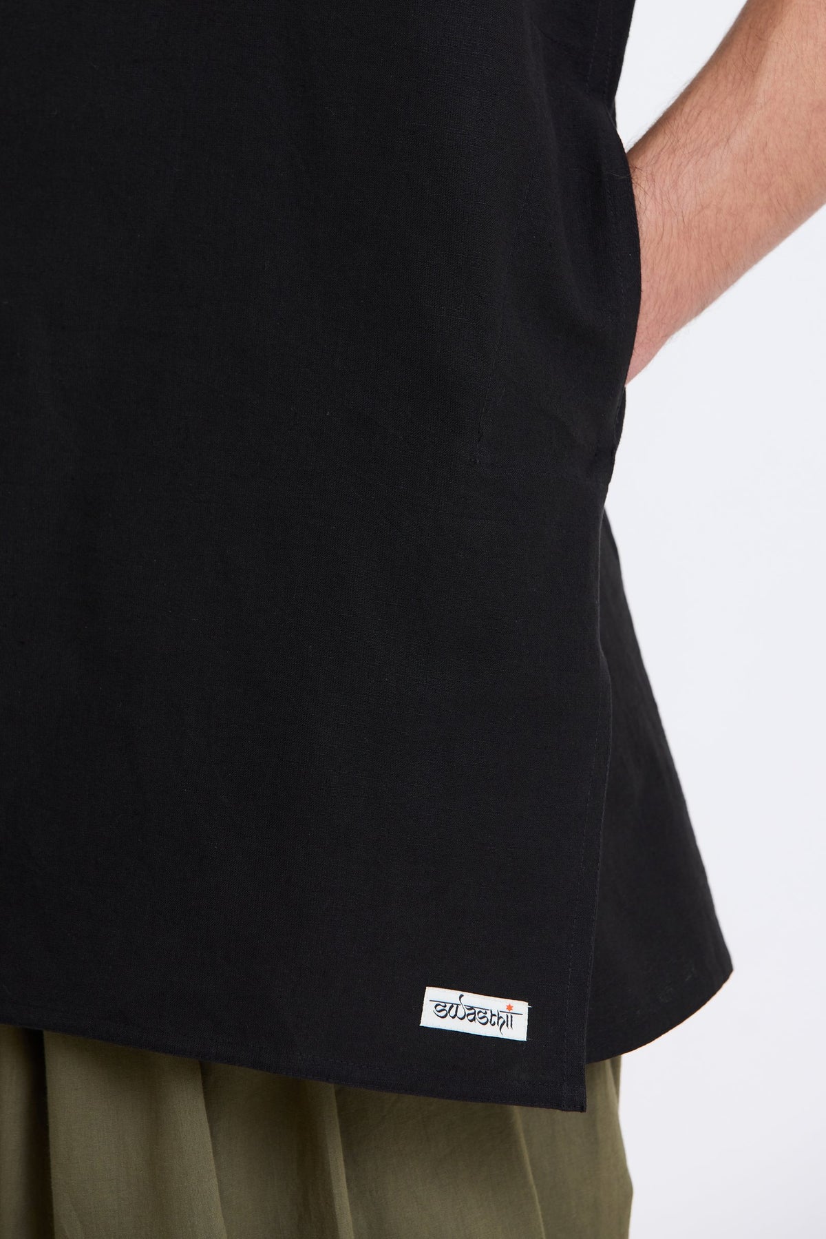 V Neck Vest – Black by Swasthii, worn by a model – view 3