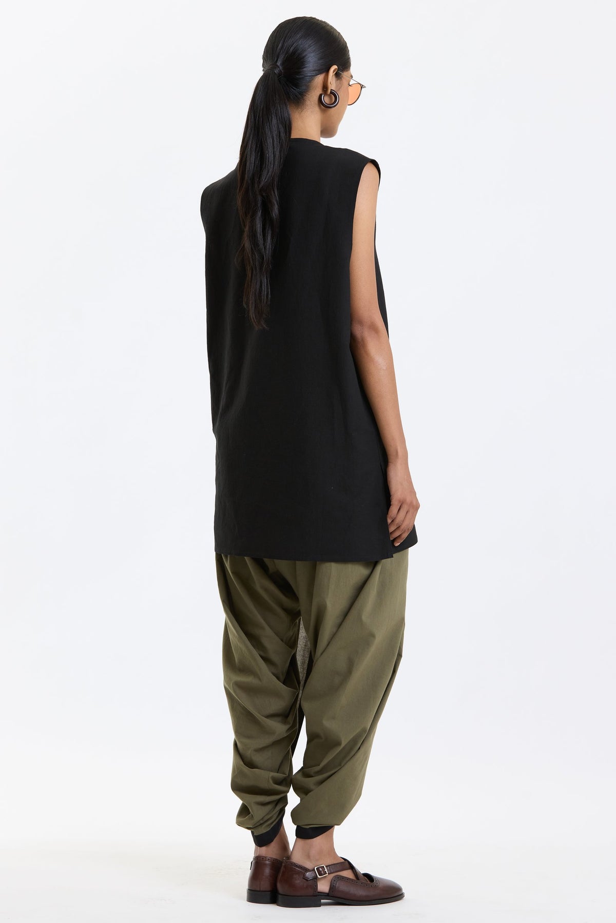 V Neck Vest – Black by Swasthii, worn by a model – view 4