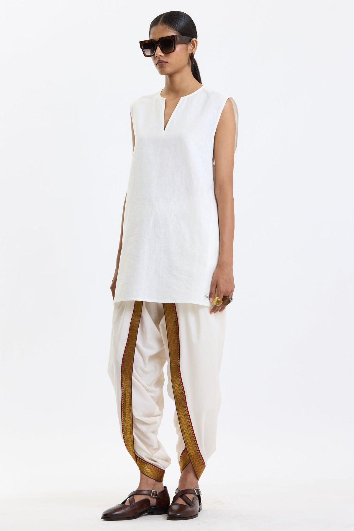 V Neck Vest – White by Swasthii, worn by a model – view 5