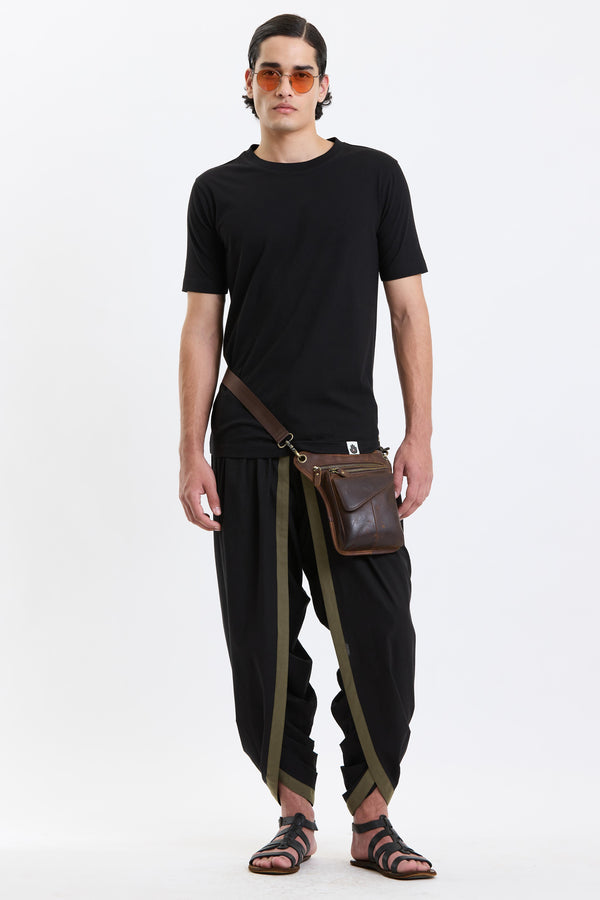 Swasthii Black Ready-to-Wear Dhoti – Olive Border