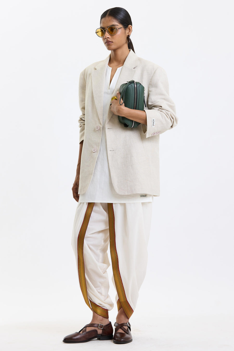 Swasthii White Ready-to-Wear Dhoti – Gold Border