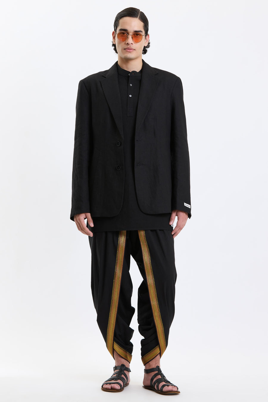 Swasthii Black Ready-to-Wear Dhoti – Gold Border