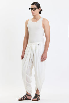 Cotton Dhoti Pants – White by Swasthii, worn by a model – view 2