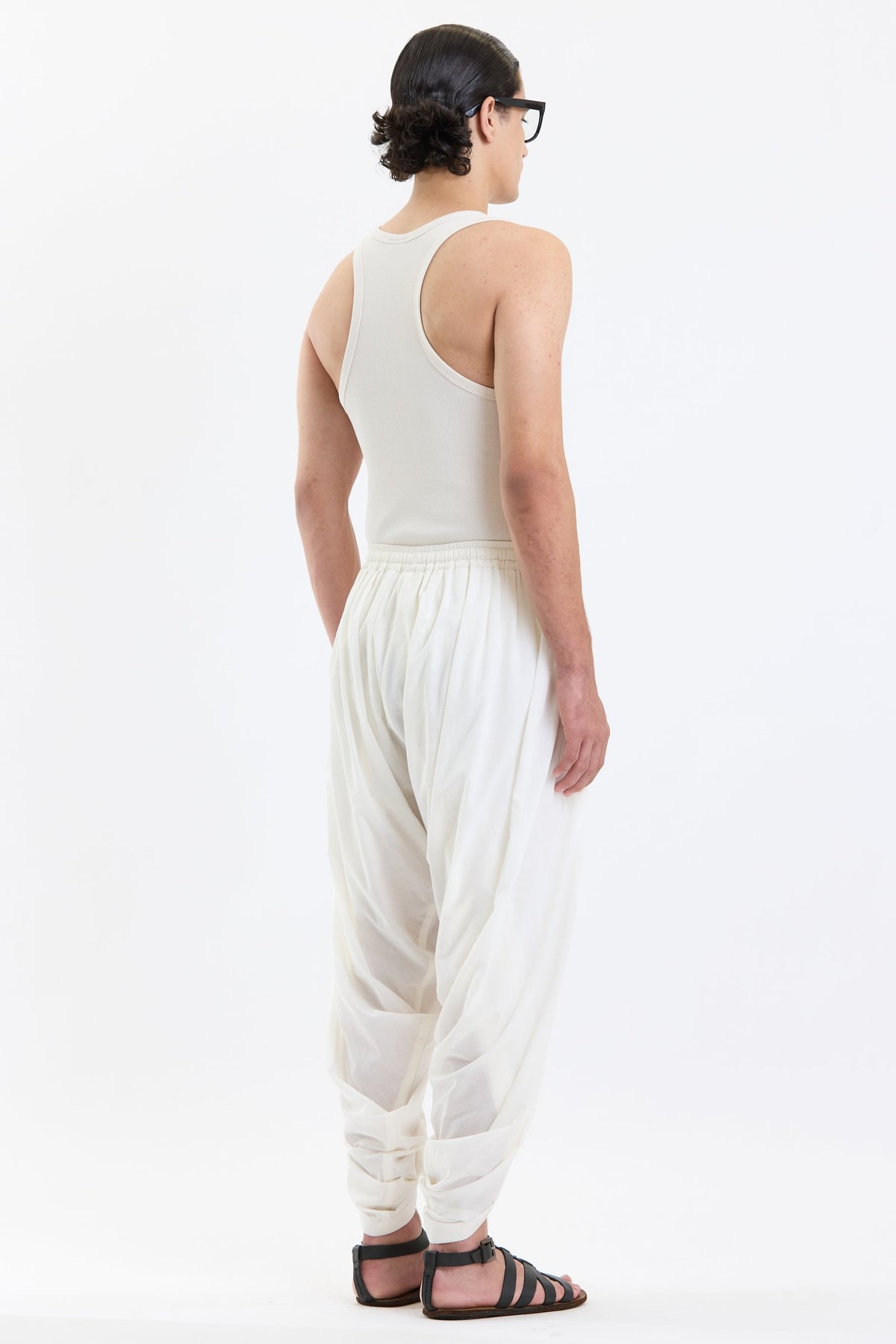 Cotton Dhoti Pants – White by Swasthii, worn by a model – view 4