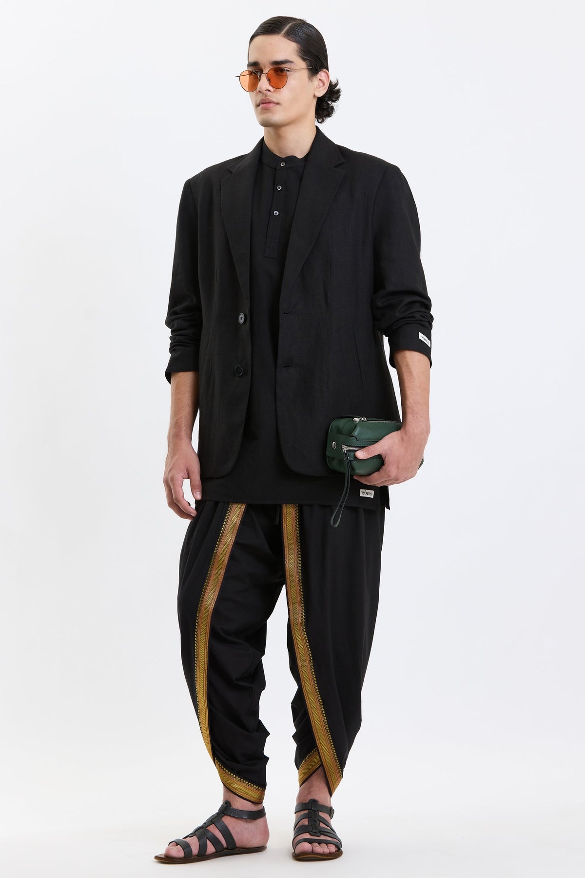 Cotton-Linen Blazer – Black by Swasthii, worn by a model – view 4