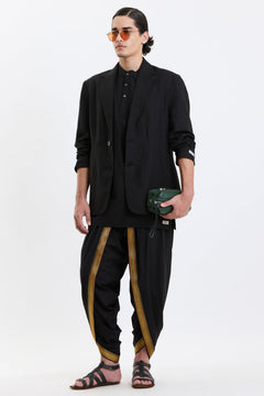 Cotton-Linen Blazer – Black by Swasthii, worn by a model – view 4