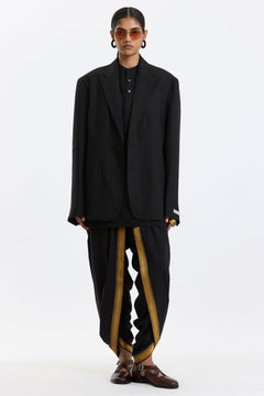 Cotton-Linen Blazer – Black by Swasthii, worn by a model – view 1