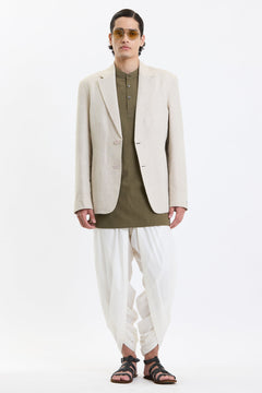 Cotton-Linen Blazer – Beige by Swasthii, worn by a model – view 1