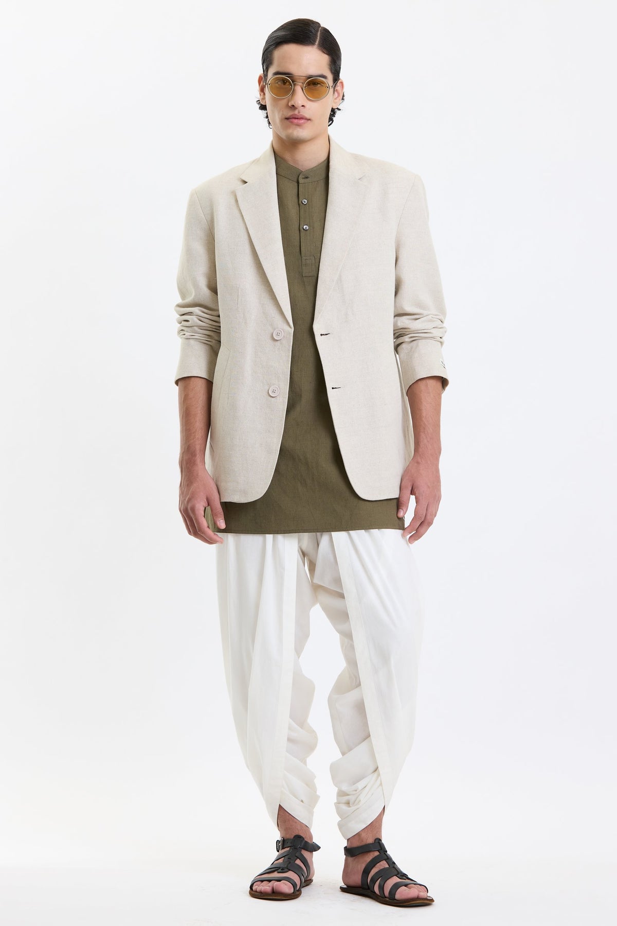 Cotton-Linen Blazer – Beige by Swasthii, worn by a male model – view 12