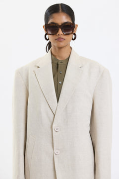 Cotton-Linen Blazer – Beige by Swasthii, worn by a female model – view 3