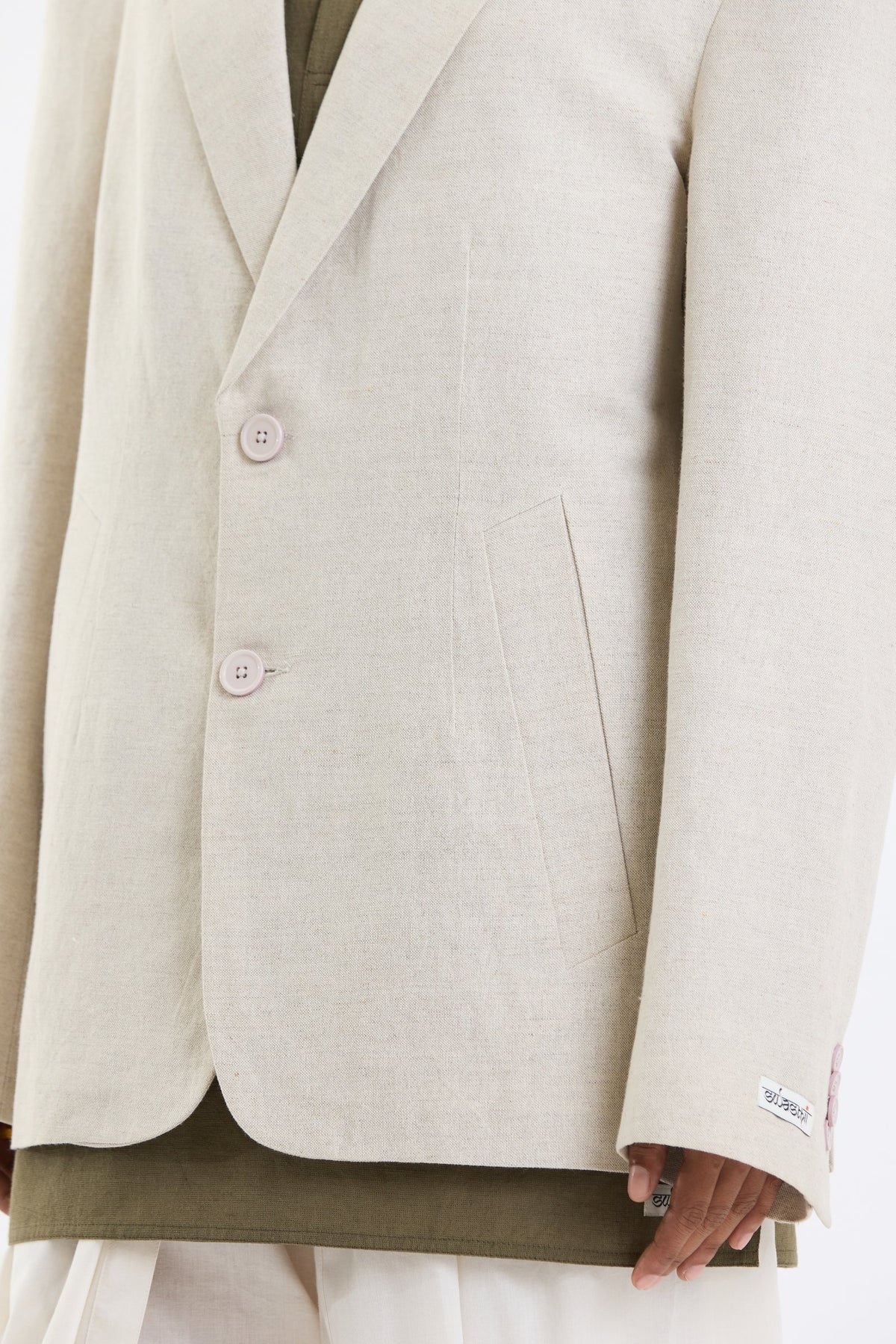 Cotton-Linen Blazer – Beige by Swasthii, worn by a female model – view 5