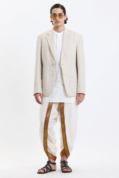 Cotton-Linen Blazer – Beige by Swasthii, worn by a model – view 2