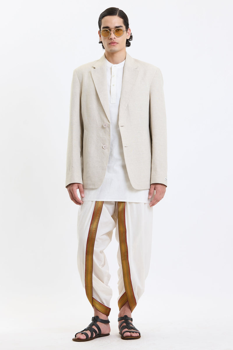 Cotton-Linen Blazer – Beige by Swasthii, worn by a model – view 2
