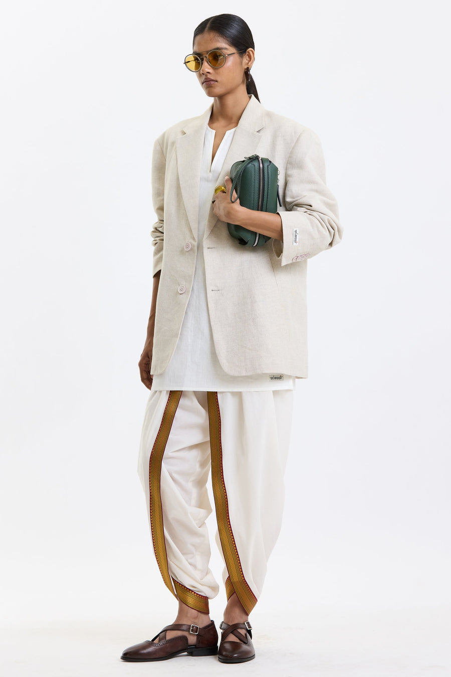 Cotton-Linen Blazer – Beige by Swasthii, worn by a model – view 10