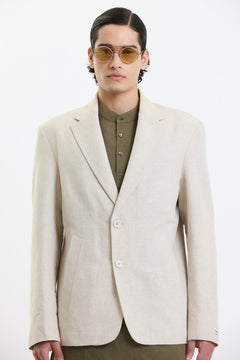 Cotton-Linen Blazer – Beige by Swasthii, worn by a model – view 3