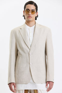 Cotton-Linen Blazer – Beige by Swasthii, worn by a model – view 8