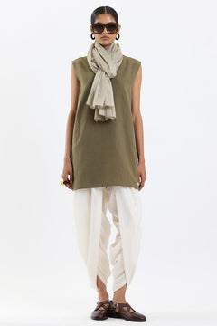 Cotton Stole – Beige by Swasthii, worn by a model – view 1