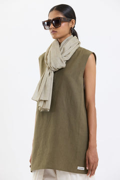 Cotton Stole – Beige by Swasthii, worn by a model – view 4