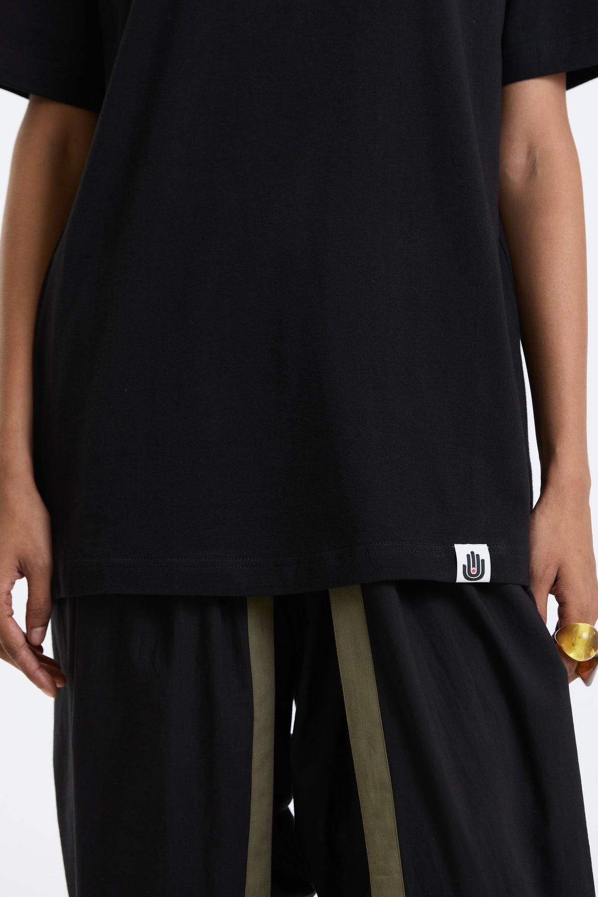 Cotton T-Shirt – Black by Swasthii, worn by a model – view 3