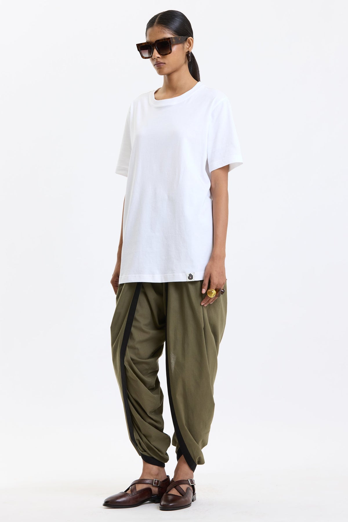 Cotton T-Shirt – White by Swasthii, worn by a model – view 2
