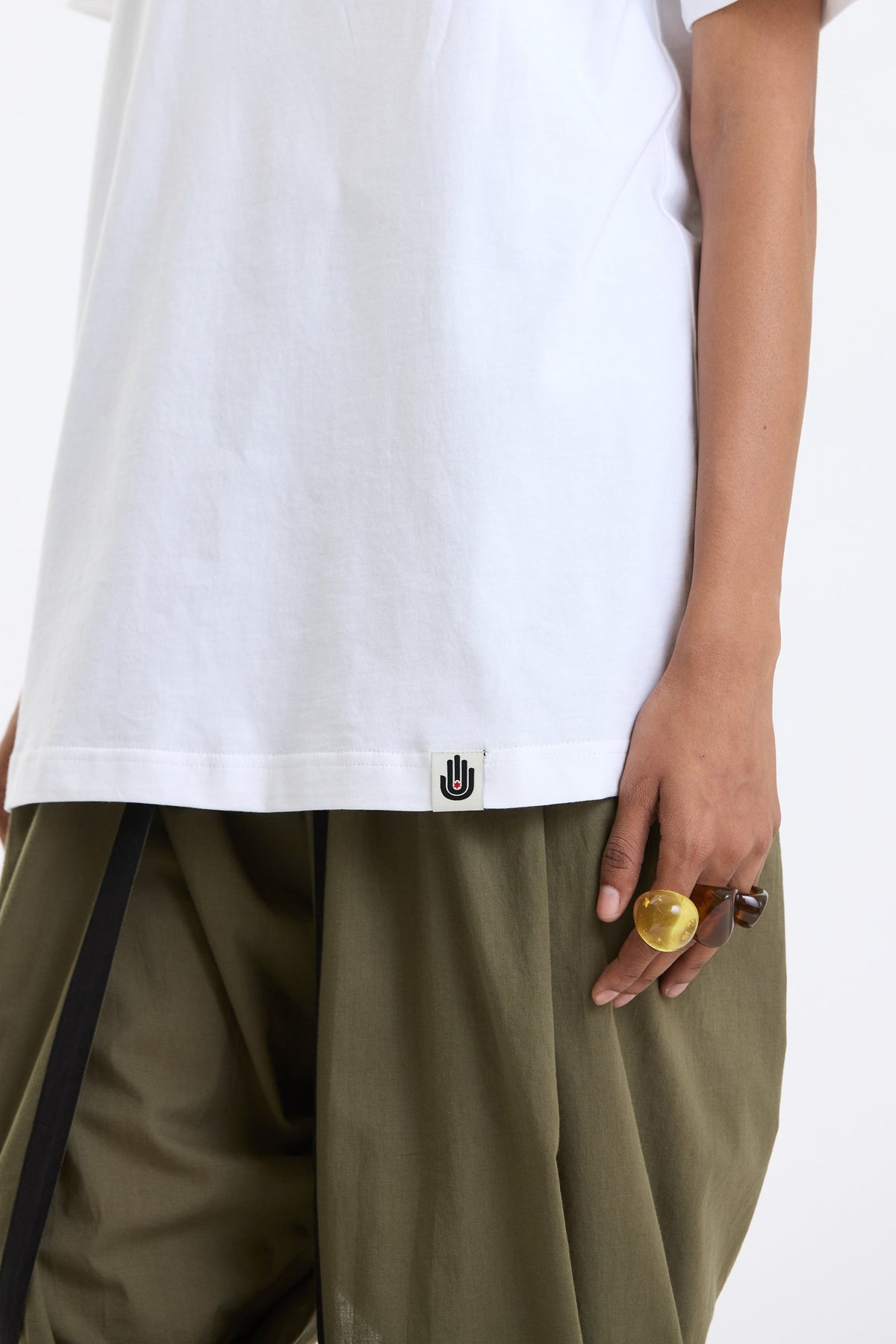 Cotton T-Shirt – White by Swasthii, worn by a model – view 4