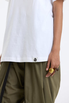 Cotton T-Shirt – White by Swasthii, worn by a model – view 4