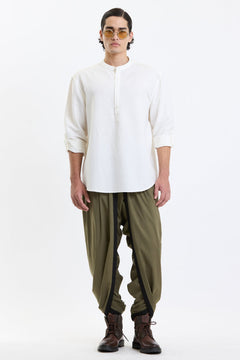 Full Sleeve Mandarin Collar Shirt – White by Swasthii, worn by a model – view 1