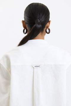 Full Sleeve Mandarin Collar Shirt – White by Swasthii, worn by a model – view 5