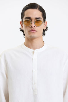 Full Sleeve Mandarin Collar Shirt – White by Swasthii, worn by a model – view 4