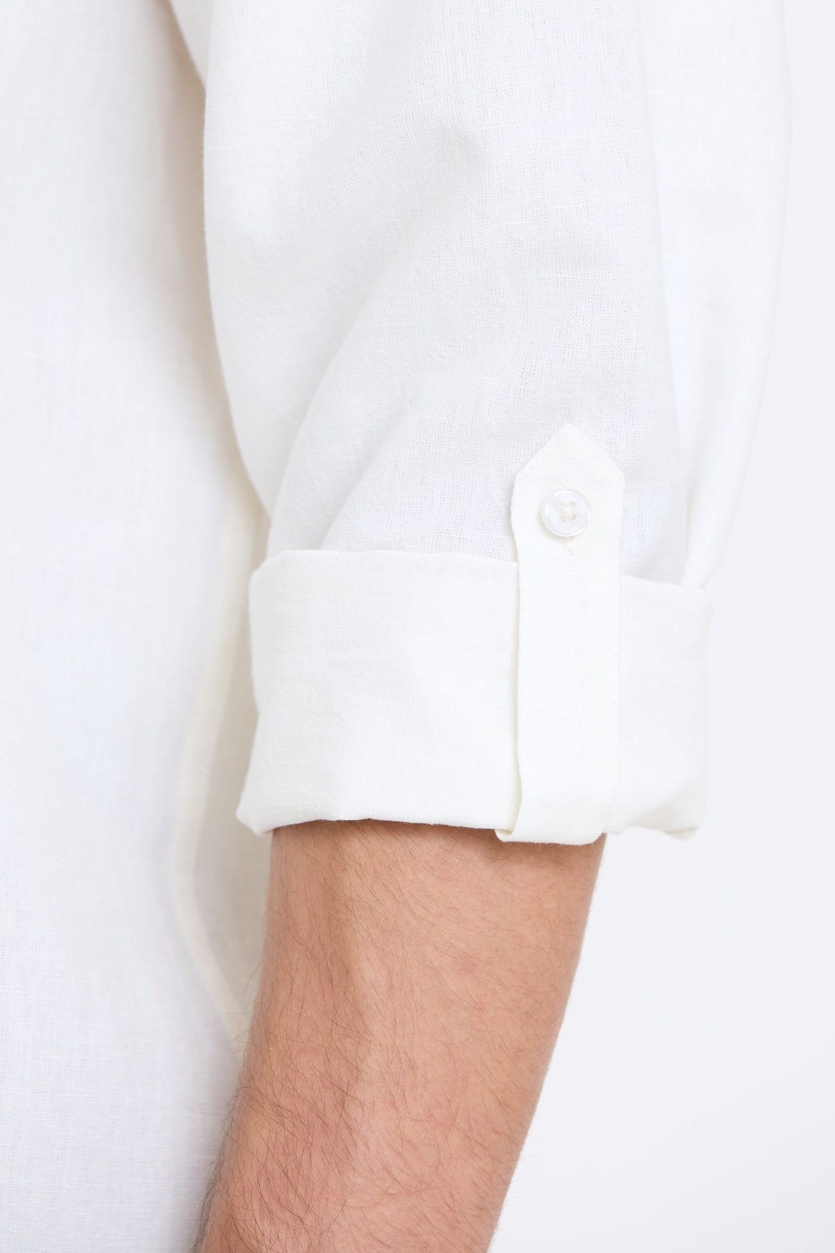 Full Sleeve Mandarin Collar Shirt – White by Swasthii, worn by a model – view 5