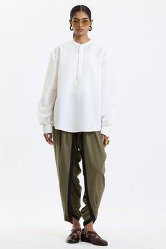 Full Sleeve Mandarin Collar Shirt – White by Swasthii, worn by a model – view 1