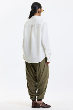 Full Sleeve Mandarin Collar Shirt – White by Swasthii, worn by a model – view 4