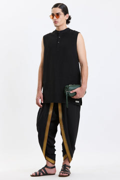 Mandarin Collar Vest – Black by Swasthii, worn by a model – view 5