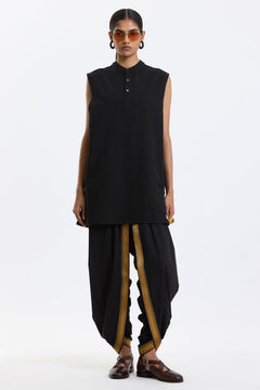 Mandarin Collar Vest – Black by Swasthii, worn by a model – view 1