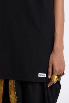 Mandarin Collar Vest – Black by Swasthii, worn by a model – view 3
