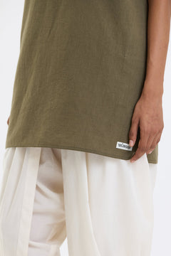 Mandarin Collar Vest – Olive Green by Swasthii, worn by a model – view 3