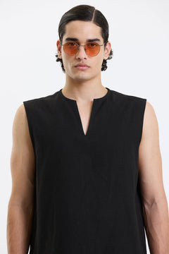 V Neck Vest – Black by Swasthii, worn by a model – view 2