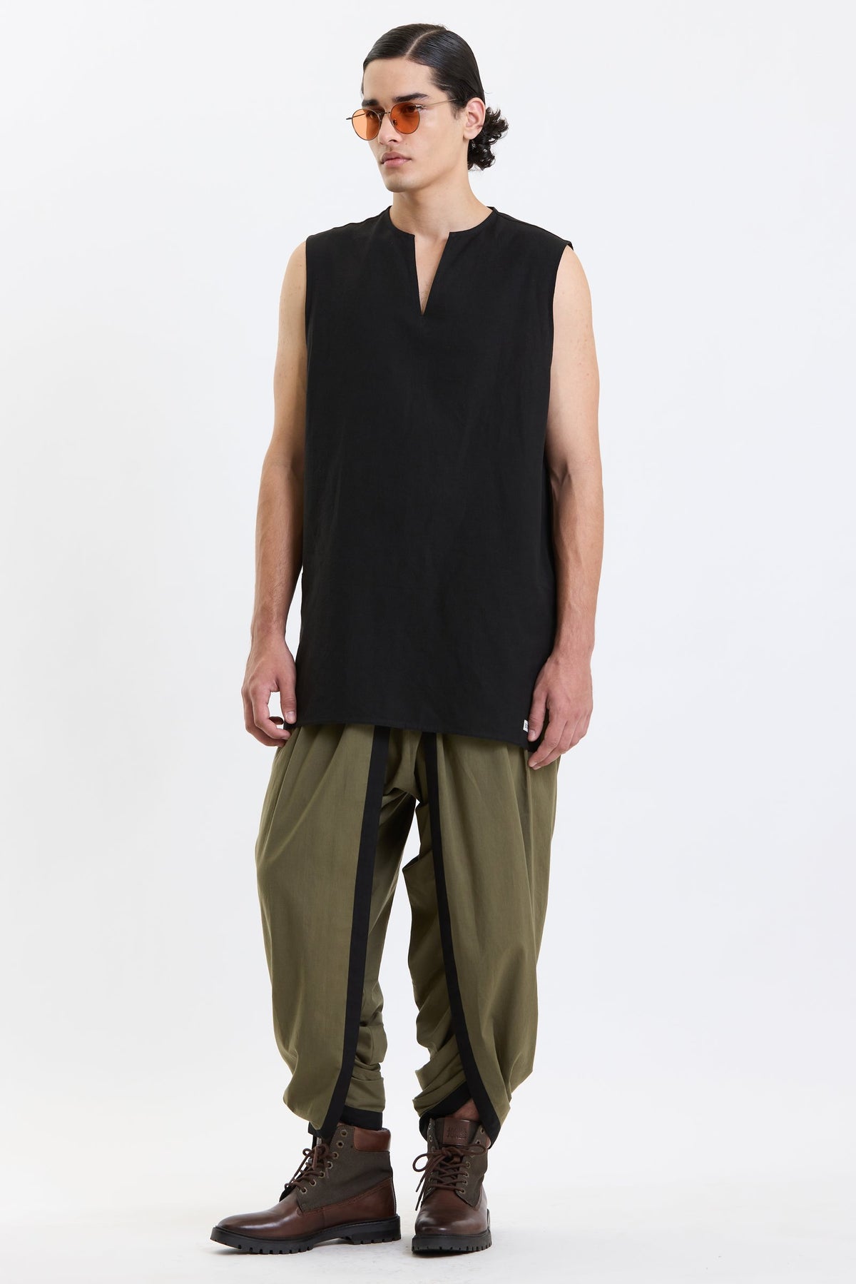 V Neck Vest – Black by Swasthii, worn by a model – view 5