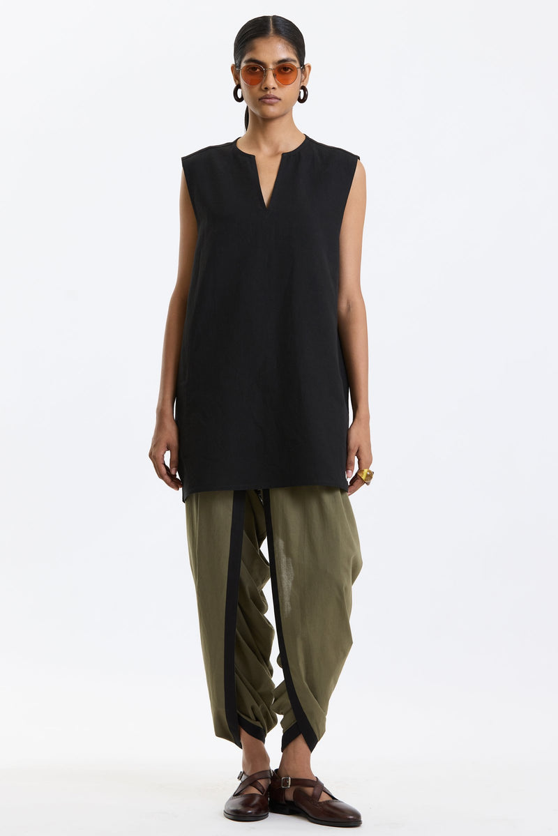 V Neck Vest – Black by Swasthii, worn by a model – view 1