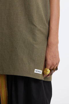 V Neck Vest – Olive Green by Swasthii, worn by a model – view 3